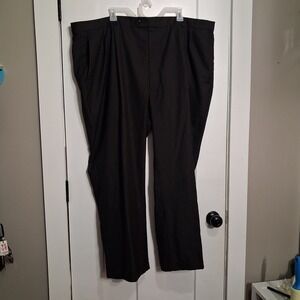 Haggar Mens Black Pinstripe Dress Pants Flat Front Trousers 50x30 HY90000 001
